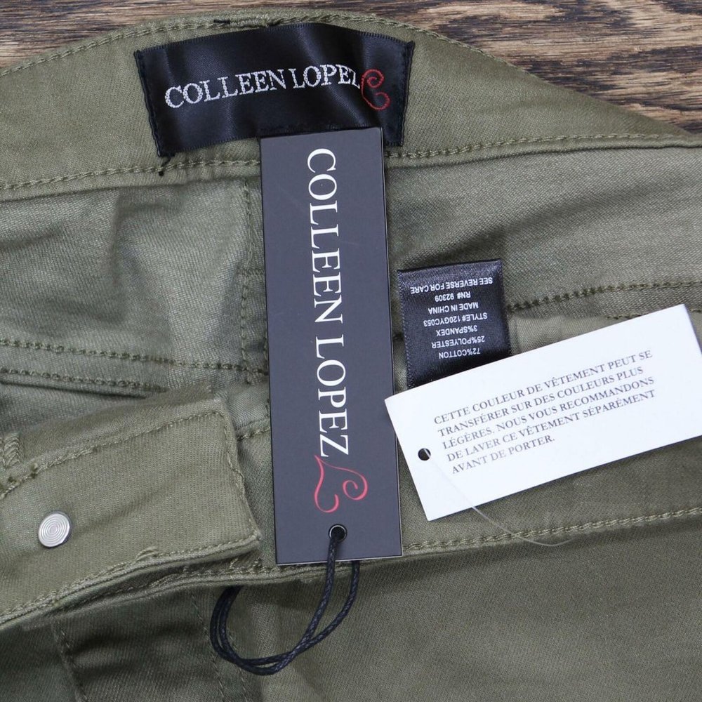 NWT Colleen Lopez Side Skinny Jeans 8 Olive Green - Picture 5 of 8
